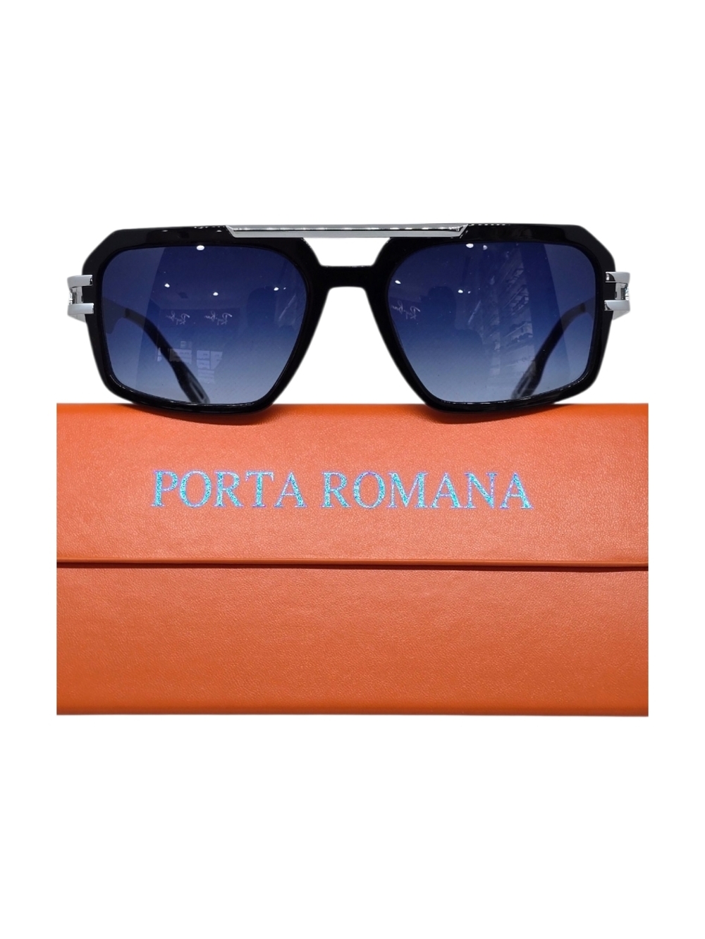 Porta Romana Black Frame Sunglasses with Blue Gradient Lenses MOD. 550